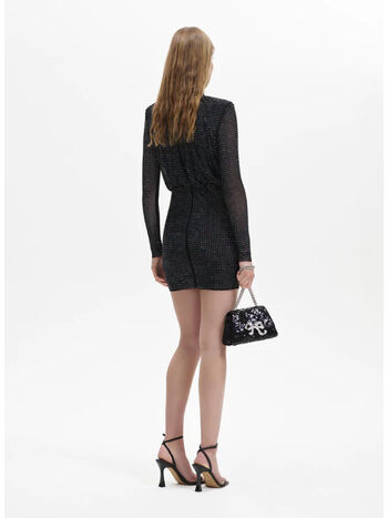 ABITO RHINESTONE CORTO CON MANICHE LUNGHE, BLACK, small