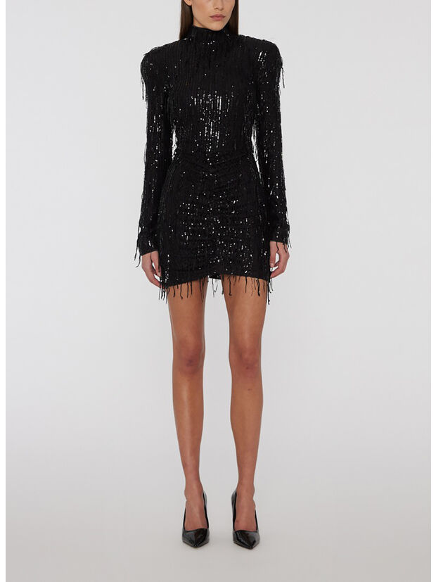 ABITO CORTO CON PAILLETTES ALL OVER, 1000 BLACK, large