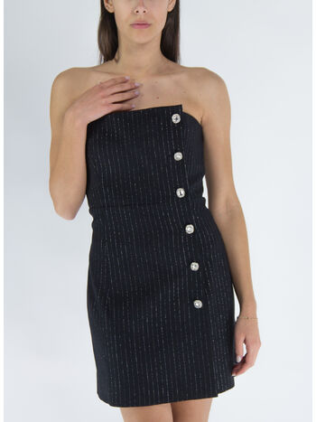 ABITO LIGHT WOOL LUREX PINSTRIPE BUSTIER, 930 BLACK SILVER, small