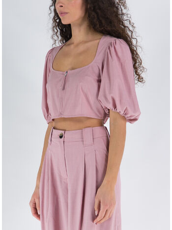 BLOUSE CROPPED  DREPEY MELANGE  ZIPPED, 545 PINK TULLE, small