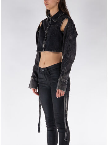 GIACCA CROPPED IN DENIM, 1274 004 WASHED BLACK, small