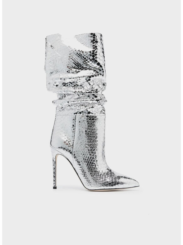 STIVALE CON TACCO STILETTO SLOUCHY BOOT, SILVER, medium
