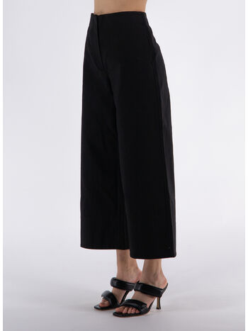 PANTALONE CROPPED WIDE COTTON SUTING, 099 BLACK, small