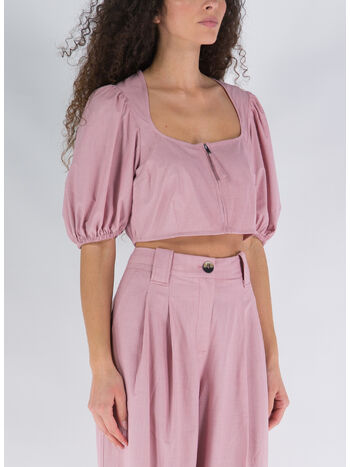 BLOUSE CROPPED  DREPEY MELANGE  ZIPPED, 545 PINK TULLE, small