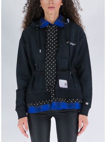 FELPA HOODIE LAYERED, BLACK, small
