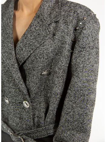 BOMBER CROPPED HERRINGBONE WOOL TWEED, 900 BLACK-WHITE, small