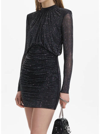 ABITO RHINESTONE CORTO CON MANICHE LUNGHE, BLACK, small