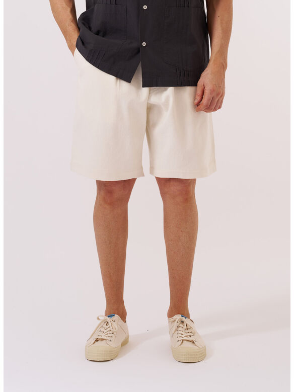 SHORT SLUB DRILL PLEATED TRACK, ECRU, medium