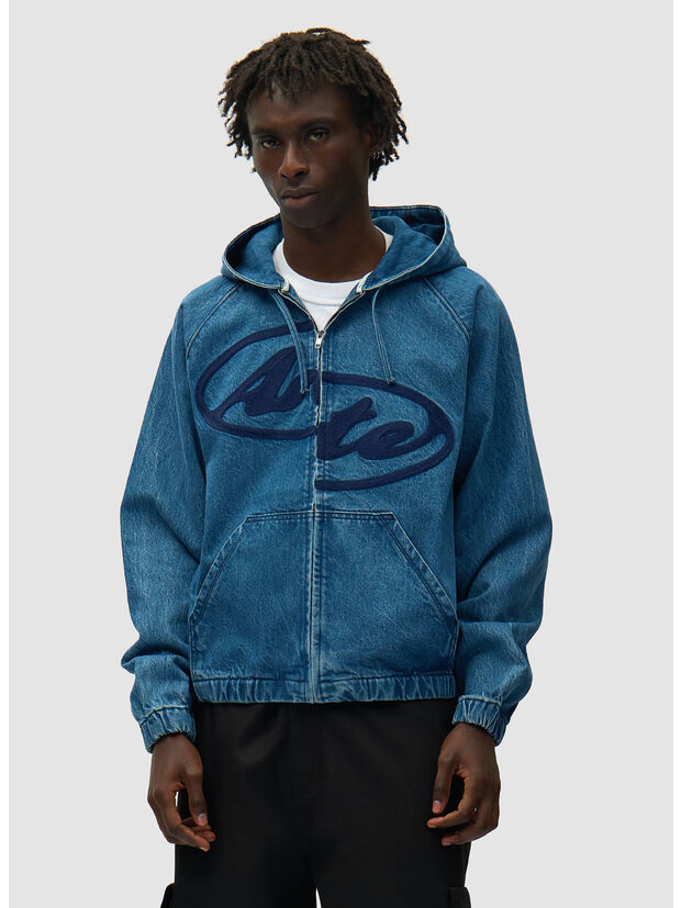GIUBBOTTO SPLIT LOGO DENIM HOOD, 450 NAVY, large