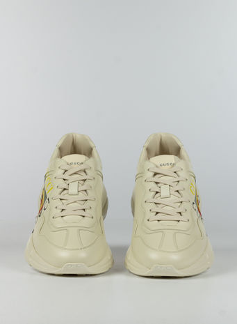 SCARPA SNEAKER RHYTON IN PELLE CON LOGO GUCCI, 9522IVOIRE, small