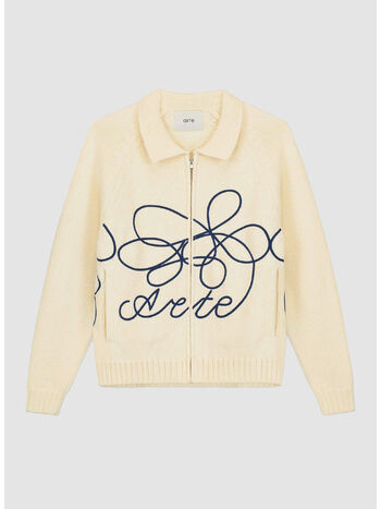 CARDIGAN FLOWER LOGO CON ZIP, CREAM, small