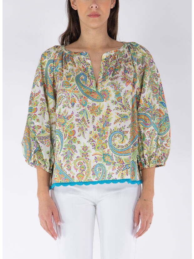 BLUSA FLOREALE, X0801 BIANCO, large