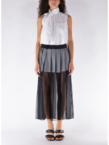 ABITO SMANICATO CON GONNA A PIEGHE, 152 OFF WHITE/BLACK, small