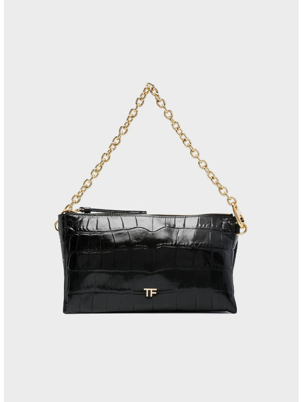 BORSA SHINY SOFT STAMPED CROC CLUTCH, 1N001 BLACK, large
