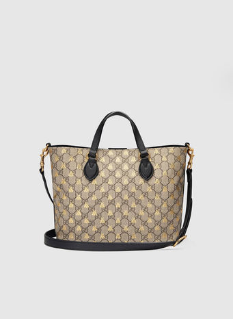 BORSA SHOPPING IN TESSUTO GG SUPREME CON API, 8319BEIGEEBONYNERO, small