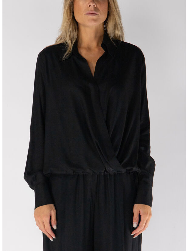 BLUSA CON MOTIVO INCROCIATO, NERO, large