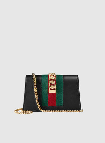 MINI BORSA SYLVIE IN PELLE CON CATENA, 1060NERO, small