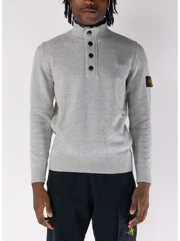 MAGLIONE CON ZIP CORTA LAMBWOOL E DETTAGLI IN FELTRO, V0M64 MELANGE GREY, medium