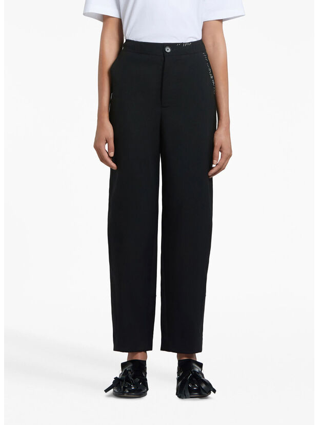 PANTALONI CROP IN FRESCO LANA CON COULISSE, 00N99, large