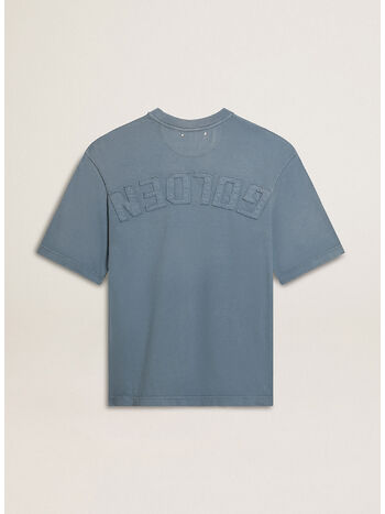 T-SHIRT IN COTONE CON STAMPA REVERSE SUL RETRO, 50813 WINDWARD BLUE, small