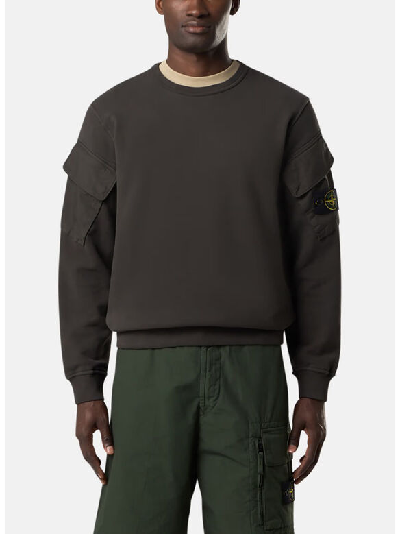 FELPA GIROCOLLO BRUSHED ORGANIC COTTON FLEECE, V0062 LEAD GREY, medium