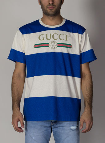 T-SHIRT A RIGHE CON LOGO GUCCI, 9230, small