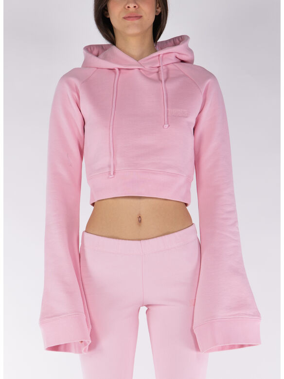 FELPA HOODIE CROPPED WITH FLARED SLEEVE, PINK, medium