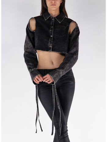GIACCA CROPPED IN DENIM, 1274 004 WASHED BLACK, small