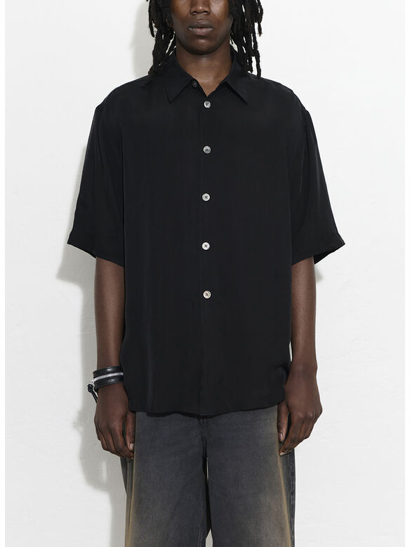 CAMICIA BEYOND SHIRT SHORTSLEEVE, Char Black Dustveil Cupro, medium