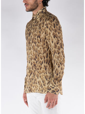 CAMICIA IN SETA CON STAMPA ALL-OVER, ZKBBR CHEETAH BROWN, small