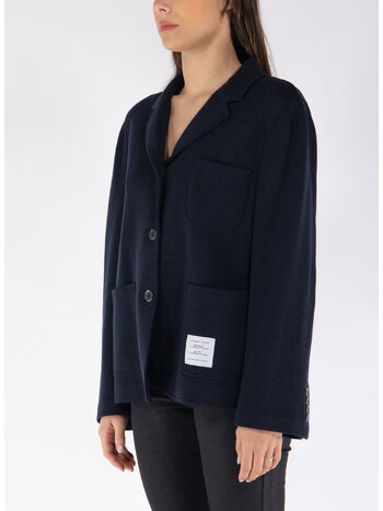 GIACCA CROPPED SACK IN WOOL MILANO, 415 NAVY, small