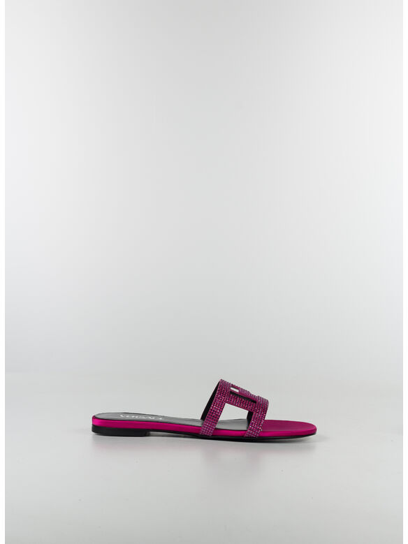 SANDALI BASSI CON CRISTALLI GRECA MAZE, 1PK3V GLOSSY PINK-ORO VERSACE, medium
