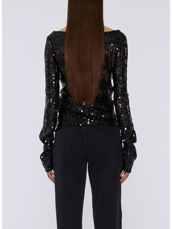 MAGLIA IN TESSUTO PAILLETTES, 1000 BLACK, small