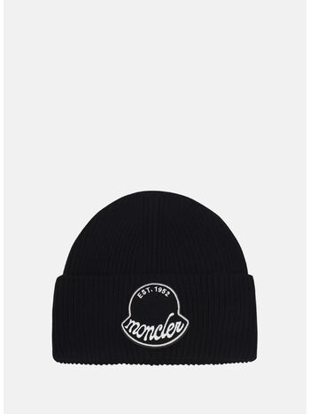 CAPPELLO IN MAGLIA CON RISVOLTO E LOGO RICAMATO, 999, small