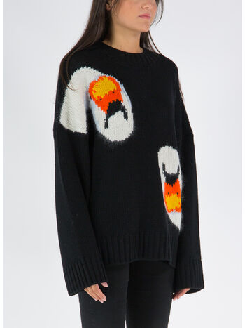 PULLOVER OVERSIZED SWAN CREWNECK JUMPER, 999 BLACK, small