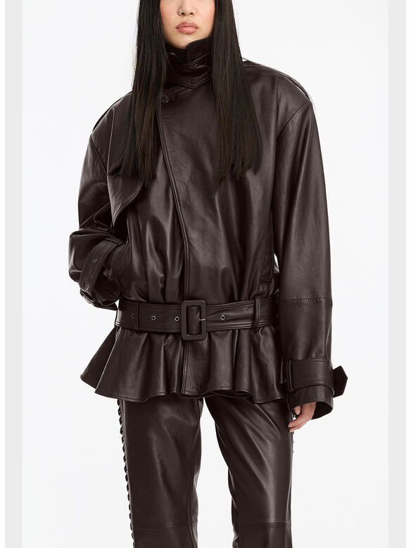 JACKET BIKER LEATHER DARK, 1667 MOLE, medium