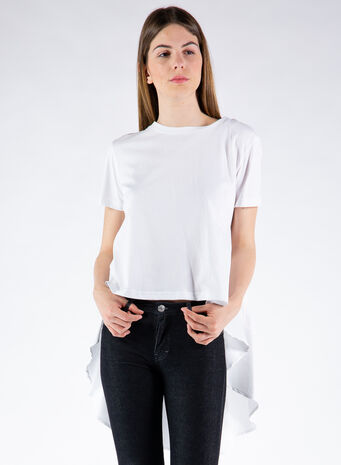 T-SHIRT IN JERSEY E POPELINE DI COTONE, 0BOBIANCO, small