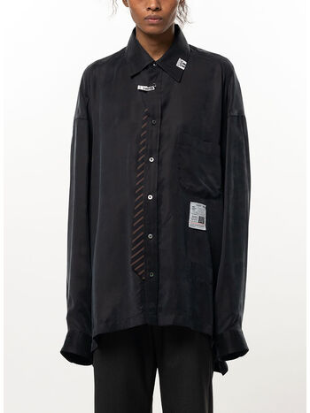 CAMICIA ATTACHED TIE SATIN, BLACK, small