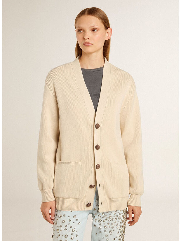 CARDIGAN  JOURNEY CON LOGO SUL RETRO, 55550 TRAVERTINE, large