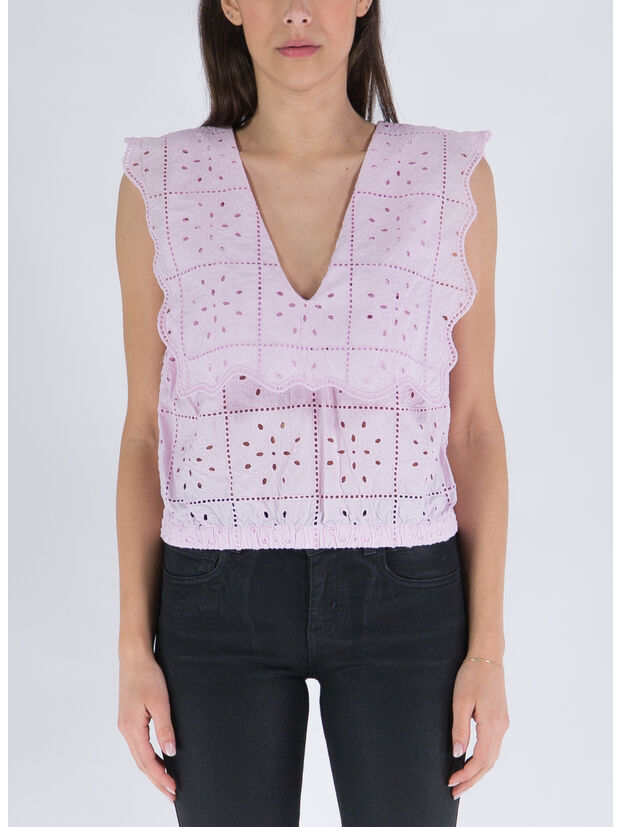 TOP BRODERIE ANGLAISE RHYTHM COLLAR, 545 PINK TULLE, large