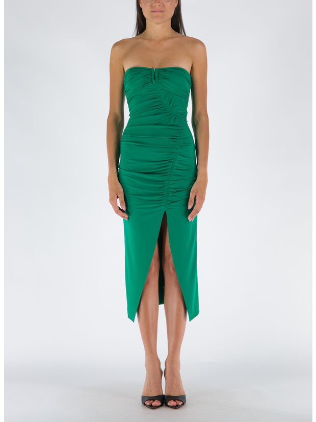 ABITO BRIGHT GREEN JERSEY STRAPLESS RUCHED, , large