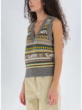 GILET LOGO WOOL MIX, 531 PALE KHAKI, small