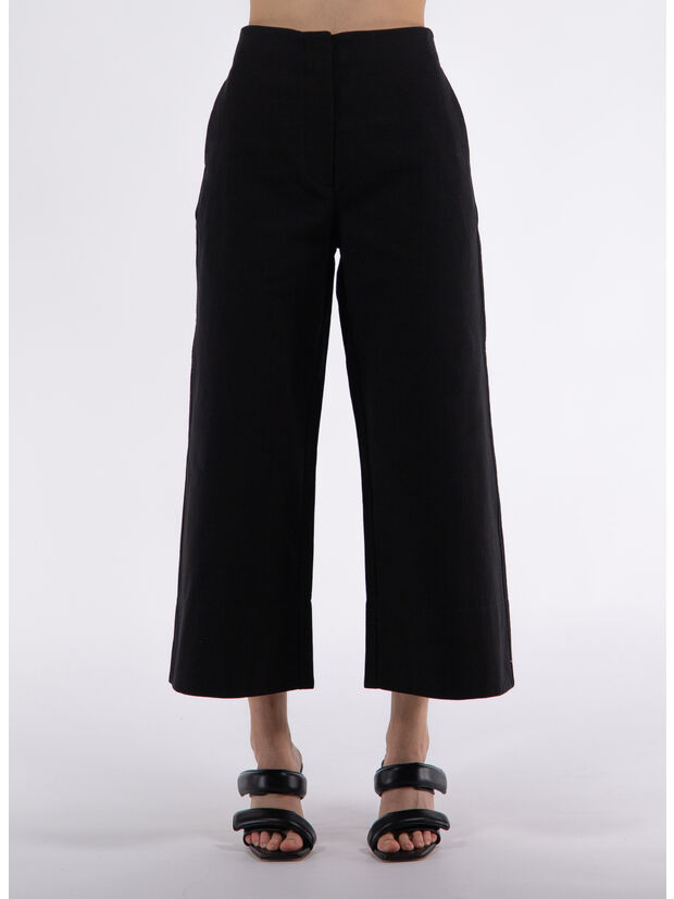 PANTALONE CROPPED WIDE COTTON SUTING, 099 BLACK, large