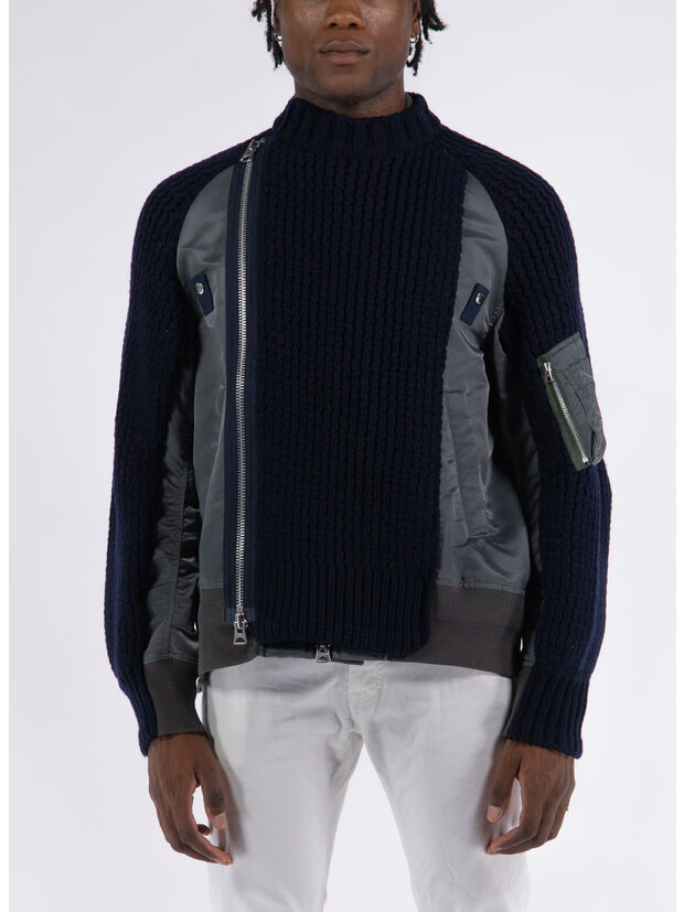 GIACCA NYLON TWILL MIX BLOUSON, 331 C/GRAY&times;NAVY, large
