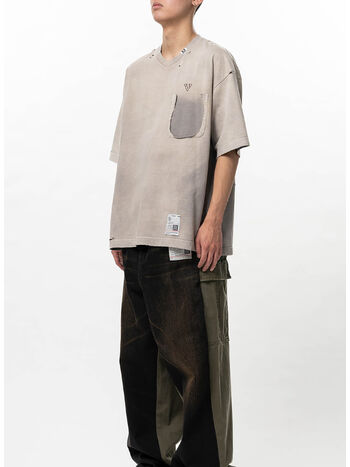 T-SHIRT SUN FADED V-NECK, BEIGE, small