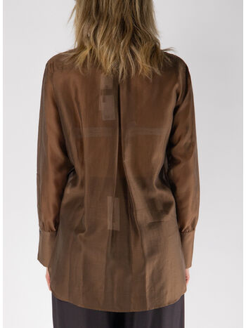 CAMICIA SEMITRASPARENTE CON COLLO BUTTON DOWN, CIOCCOLATO, small