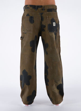 PANTALONE FLORAL DYE WORK PANT, BROWN, small