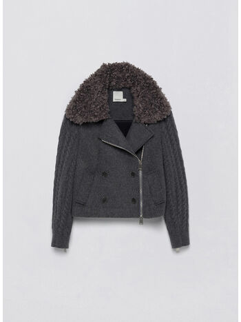 GIACCA GIOVANA CABLE KNIT SLEEVE JACKET, CHARCOAL, small