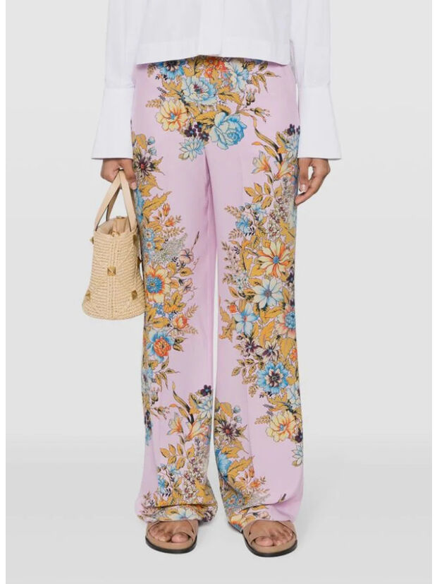 PANTALONI IN TWILL STAMPATO, X0875 VIOLA, large
