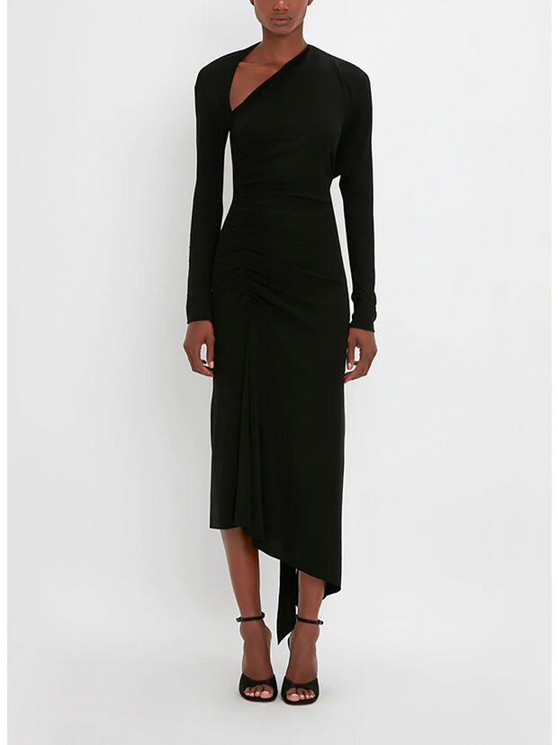 ABITO SLASH-NECK RUCHED MINI, 1 BLACK, large